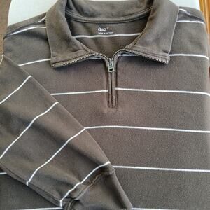Gap Quarter-Zip Long Sleeve Jersey Pullover L cotton brown white pinstripe